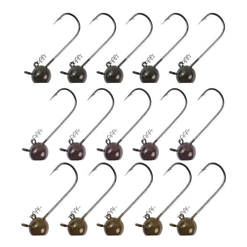 3/16oz (5.3g) Shaky Head Jig Hooks with Screw Lock – Bass Fishing Jigs, 15pcs