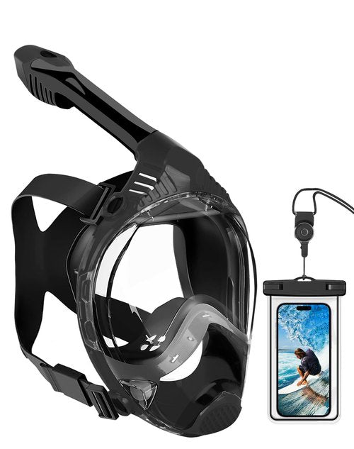 VGKE Full Face Snorkel Mask for Adults, 180 Degree HD Panoramic View Snorkeling Gear with Waterproof Phone Pouch, Anti-Leak & Anti-Fog, Breathe Freely Suitable for Men/Women