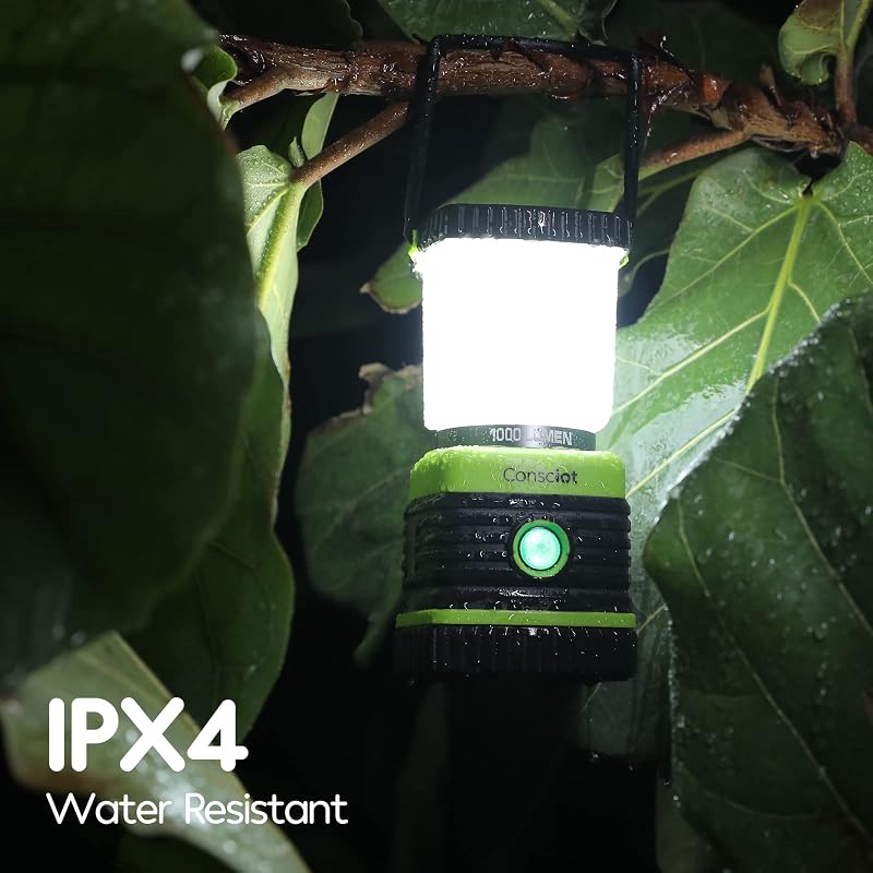 Consciot 1000LM LED Camping Lantern, 4 Light Modes, Dimmable, 2 Pack Light Green