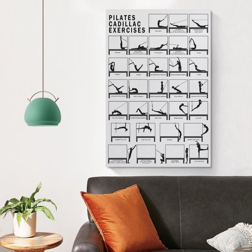 FOLIUMK PILATES CADILLAC Exercises Chart Poster Pilates Workout Poster Pilates Studio Decorstyle12x18inch(30x45cm)