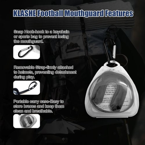 KLASHE Kids Sports Mouthguard Football Mouth Guard, 2 Pack with Case and Strap Mouth Guard Football, 1.7 x 1.96 inches, for Boxing, Basketball, Hockey, Ages 4-8