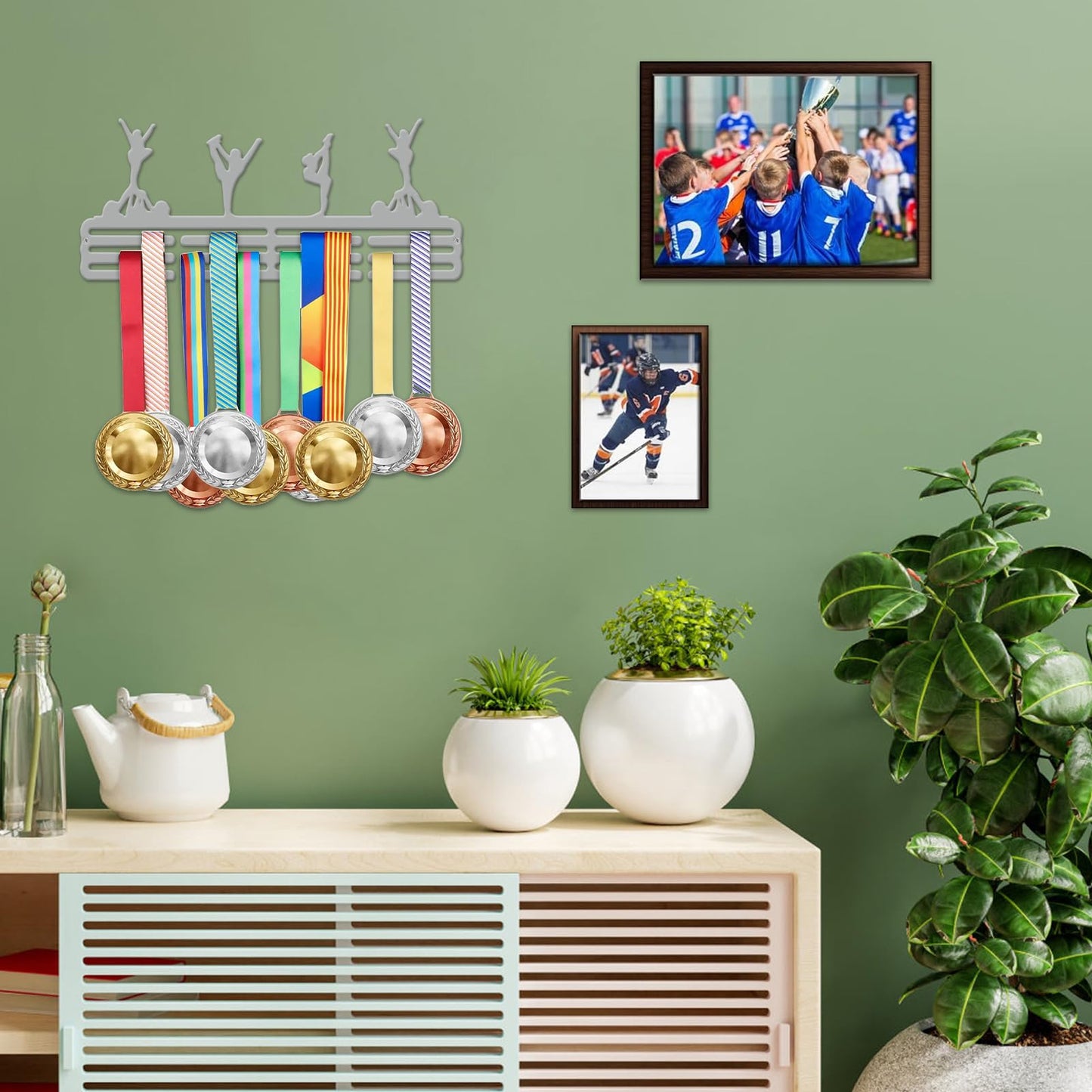 Resama Gymnastics Medal Hanger Holder Display Rack for Awards Ribbons Personalized Medal Sports Themed Race Ribbon Holder for Wall Metal Display for Men Boy Girl Kid Silver