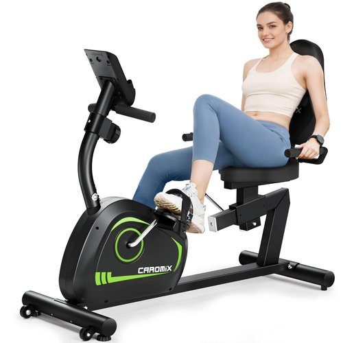 Caromix Recumbent Exercise Bike for Adults Seniors, Stationary Bike for Home with Comfortable Seat and Heart Rate Handle, Magnetic Resistance Indoor Cycling Bike with 300LBS for Cardio Workout (Black)