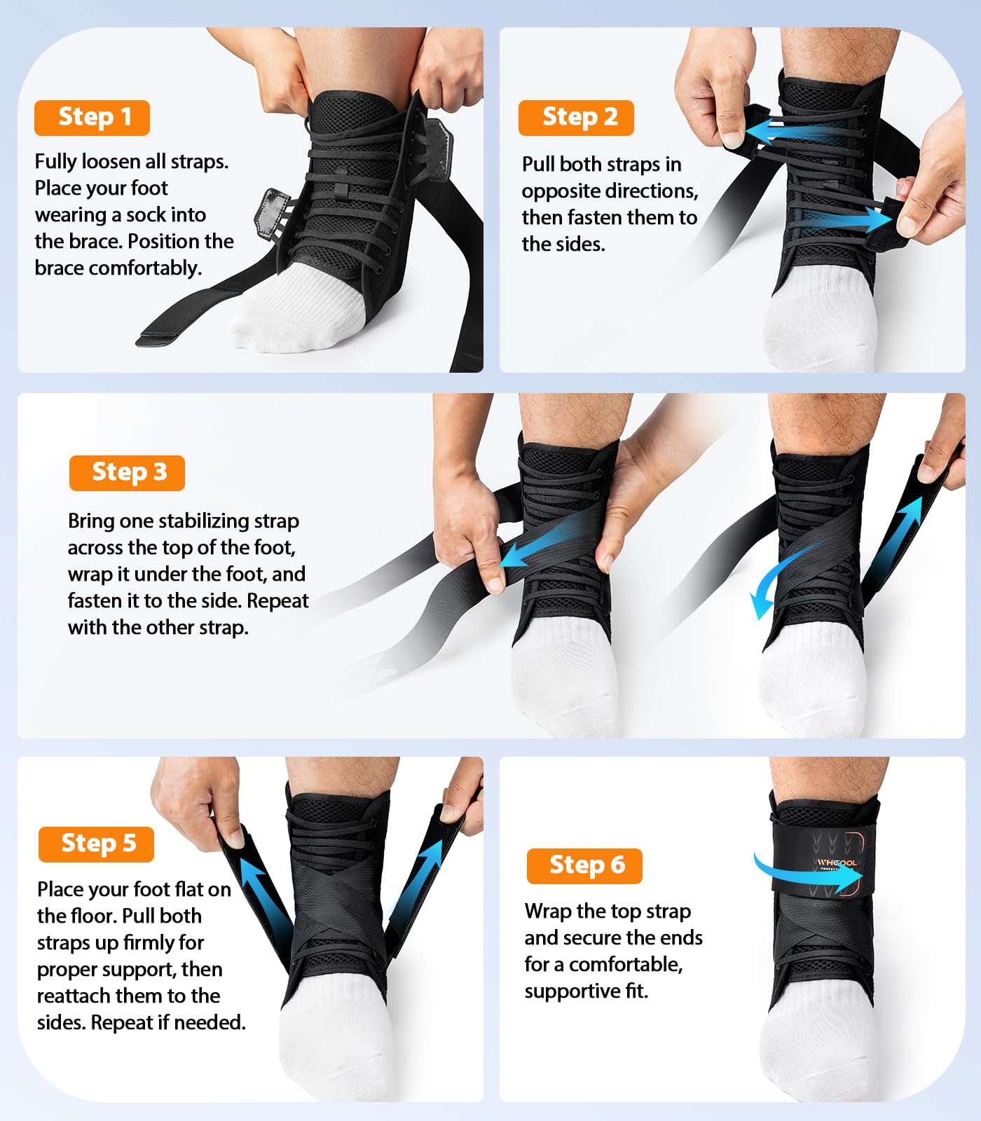 WHCOOL Slim-Fit Ankle Brace for Sprained Ankle, Quick Lace Up Ankle Support for Women Men with 2 Auto-Shaped Pads, Air Fabric Cool Ankle Stabilizer for Injury Recover, Running,Sports, L(13”-14”)