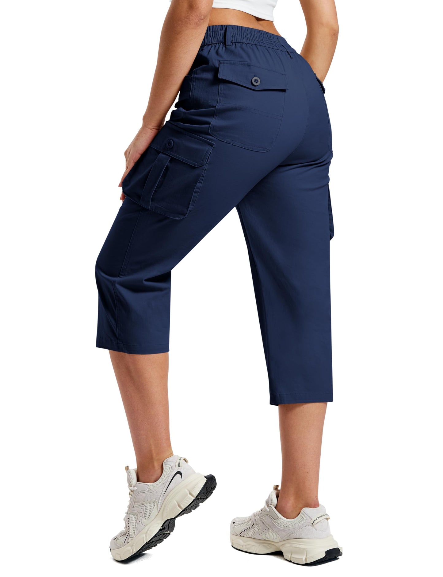 MoFiz Cargo Capris for Women Breathable Cotton Ladies Summer Pants Navy XL