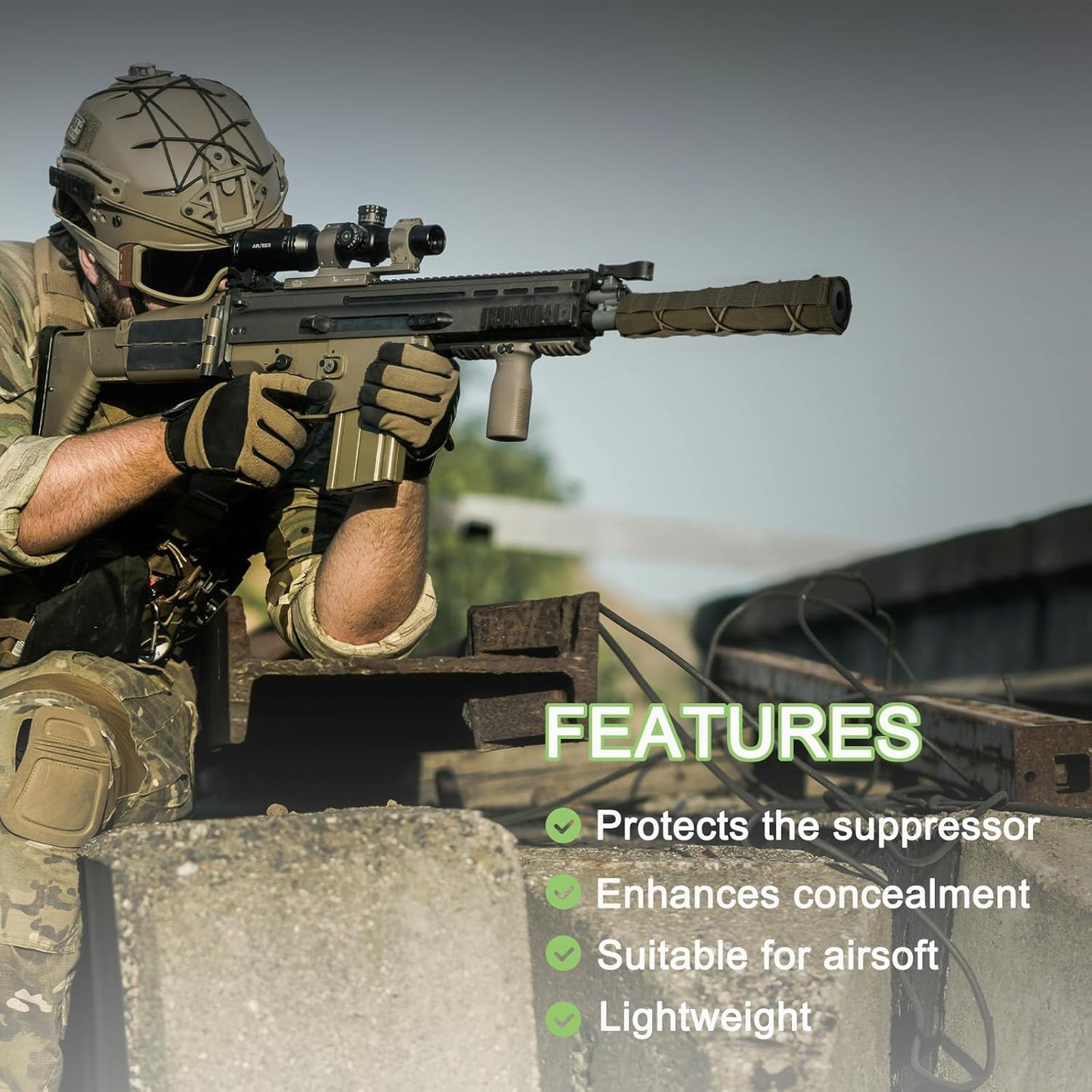 2 Pack Quick Release Suppressor Cover in 1000D Nylon - 8.7In Tactical Pouch with Adjustable Molle System for Tactical Tools & Accessories, Hunting, Outdoor