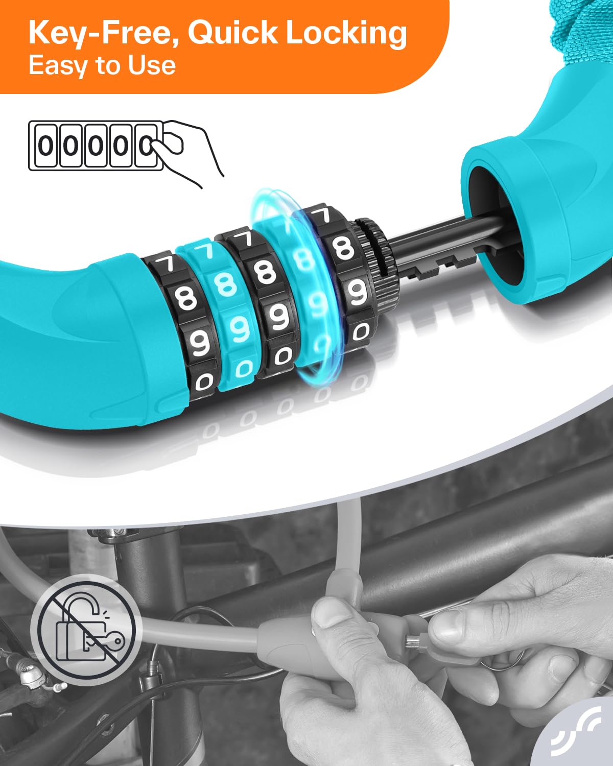 Sportneer Bike Lock - 5 Digit Combination High Security Anti Theft Bike Chain Lock - 3.2ft Heavy Duty Resettable Keyless Bicycle Lock for Bike, Motorcycle, Scooter, Door & Gate - 6mm Thick