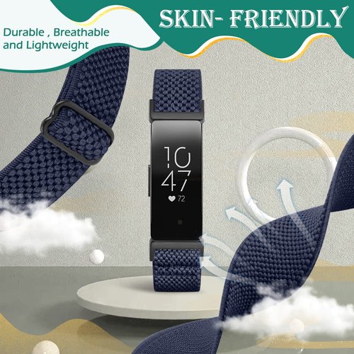 Huamanlou Adjustable Elastic Nylon Sport Bands Compatible with Fitbit Inspire 3/Inspire 2/Inspire/Inspire HR/Ace 2/Ace 3, Soft Loop Stretchy Straps Replacement Wristbands for Fitbit Inspire Women Men