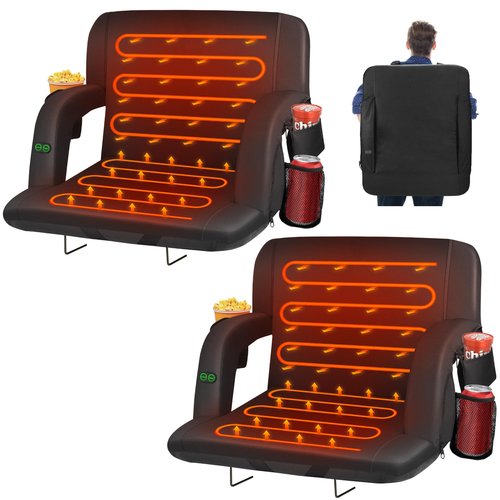 HOPERAN 25" 2pcs Dual-Sided Heated Stadium Seats for Bleachers with Back Support, 3 Levels Heating Stadium Seating for Bleachers Seat with Backrest, 5 Pockets Portable Stadium Chair for Outdoor
