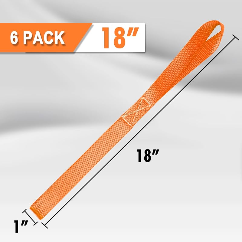 Cartman 6-Pack 1in x 18in Soft Loop Tie-Down Straps - 3600lb, Orange 6pk