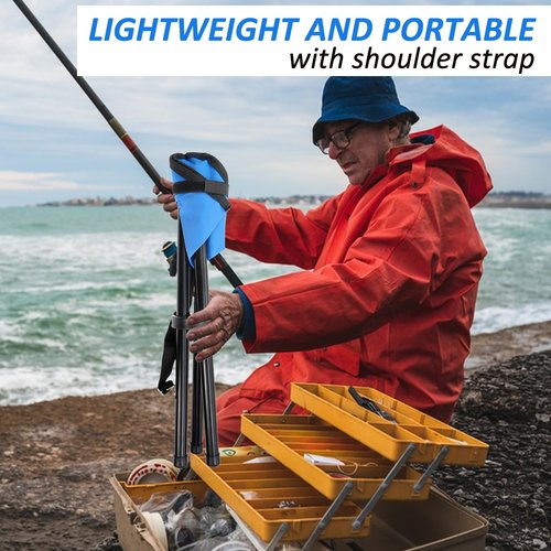 KKONHII Portable Folding Camping Stool, Collapsible Tripod Stool Chair for Adults, 3 Legged Blue Chair with Adjustable Handle for Outdoor Travel Camp Picnic Fishing Hunting Walking Hiking