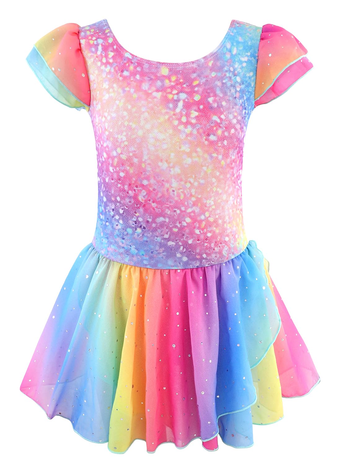 Belovance Gymnastics Leotards for Girls Athletic Dance Wear 4 5 Girls Dance Leotard Sparkle Rainbow Stripe Biketard (Rainbow Galaxy, 4-5 Years)