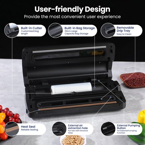 Vacuum Sealer Machine, 7-in-1 Vacuum Sealer for Food with Built-in Cutter and Bag Storage, Dry/Moist/Gentle Mode, Removable Drip tray, Complete Starter Kits