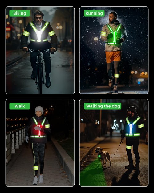Mexlyca LED Reflective Vest Safety Gear, 5 Lights Colors High Visibility Reflective Running Gear for Dog Walking Running Cycling, Adjustable for Men Women Kids - Dog Light with USB Rechargeable