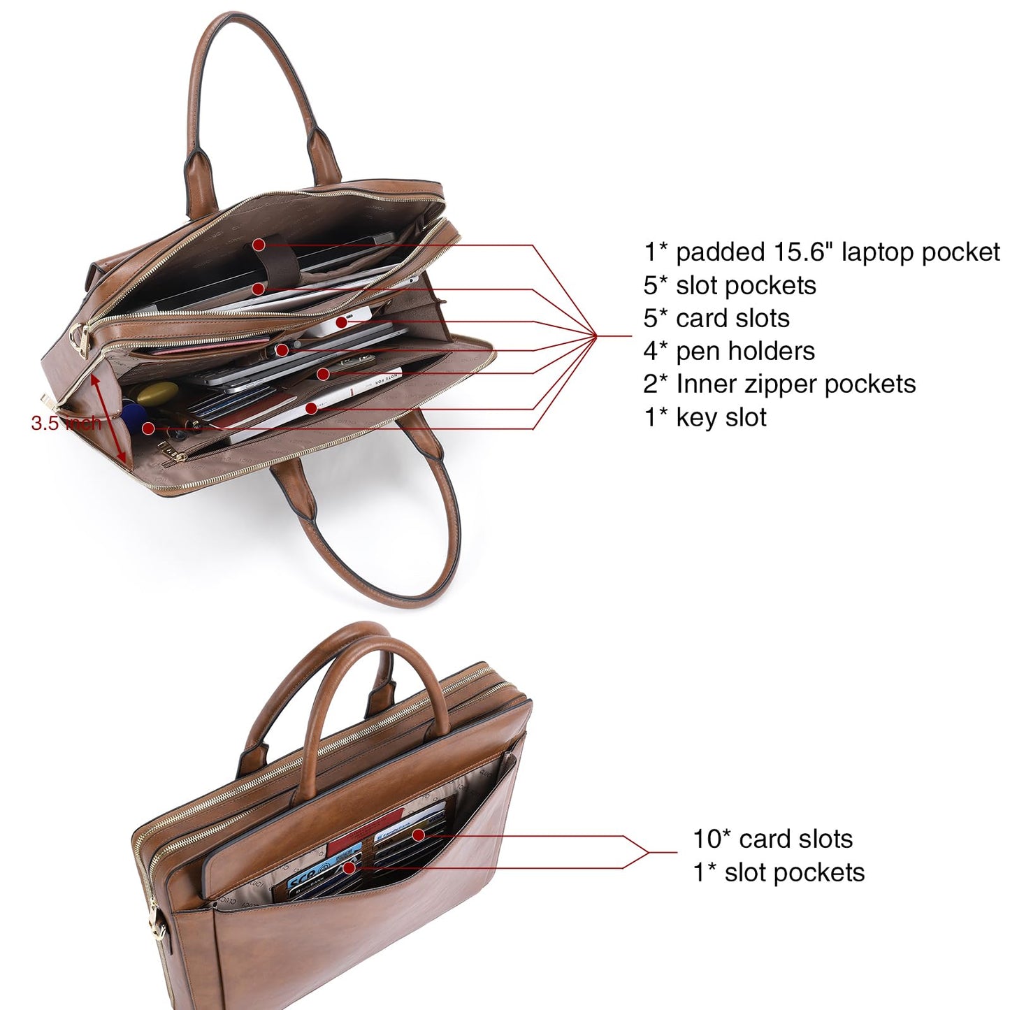 CLUCI Women Leather Briefcases Slim Large Business 15.6 Inch Laptop Vintage Shoulder Bag for Men