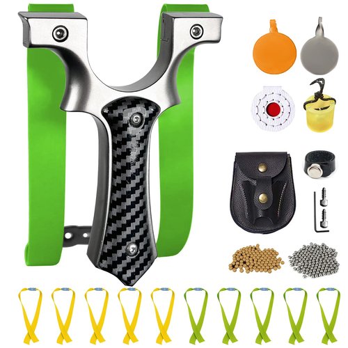 RCZZSUWE Professional Slingshot for Adults & Kids,Stainless Steel Hunting Catapult with Ergonomic Grip,High Velocity & Precision Shooting Kit (100 Ammo Balls, 10 Bands, Tactical Pouch & Targets)