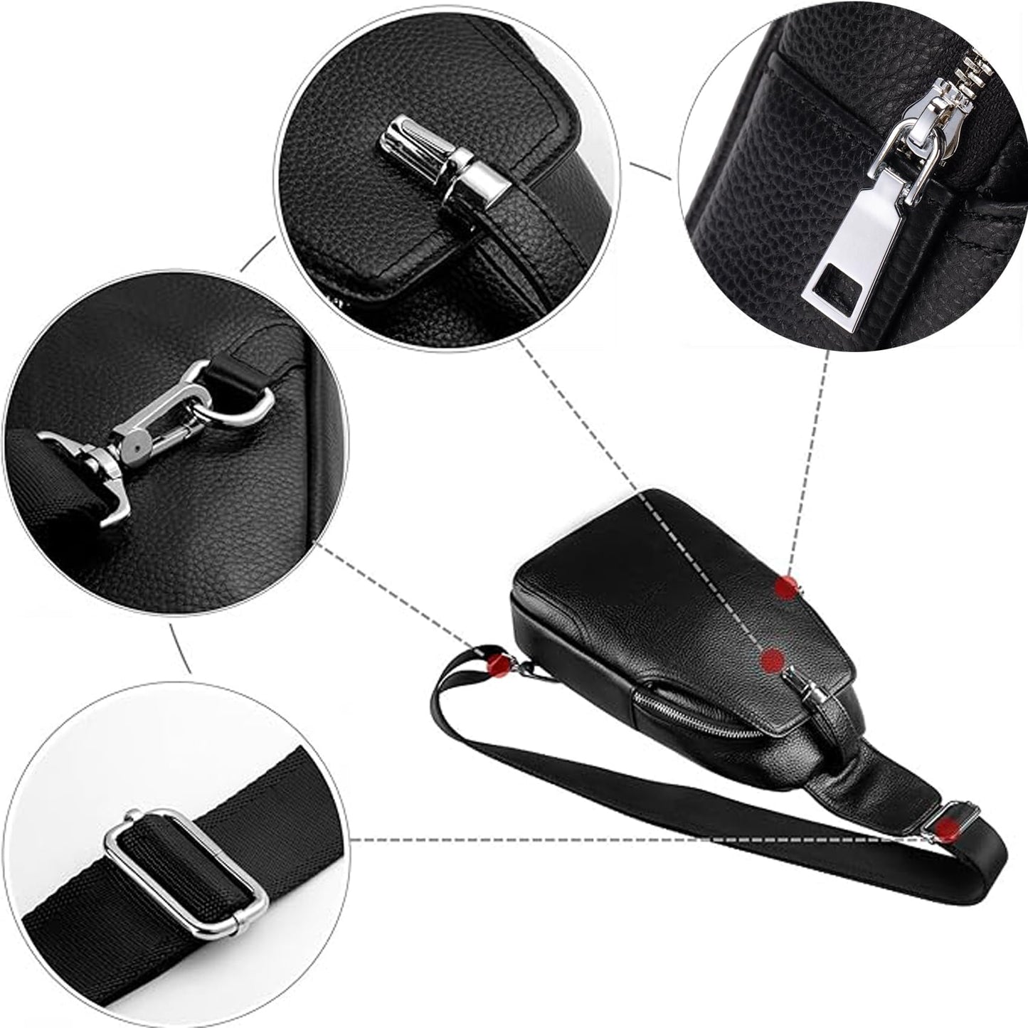 KPYWZER Genuine Leather Sling Bag fo Men Women Backpack Crossbody Chest Bag Purse Outdoor Hiking Travel Daypack Black