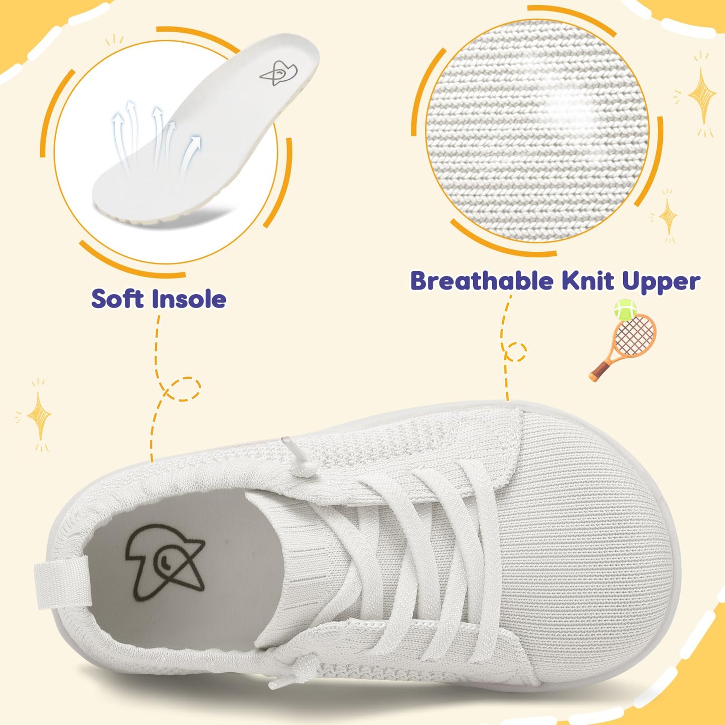 LeIsfIt Toddler Shoes Boys Girls Wide Barefoot Sneakers Kids Zero Drop Minimalist Sneakers Slip on Tennis Shoes White 7 Toddler