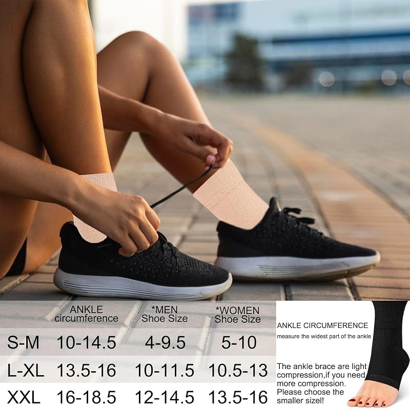 Compression Ankle Brace Sleeves Open Toe 8-15 mmHg - Beige, 2-Pack (Small/Medium) for Plantar Fasciitis