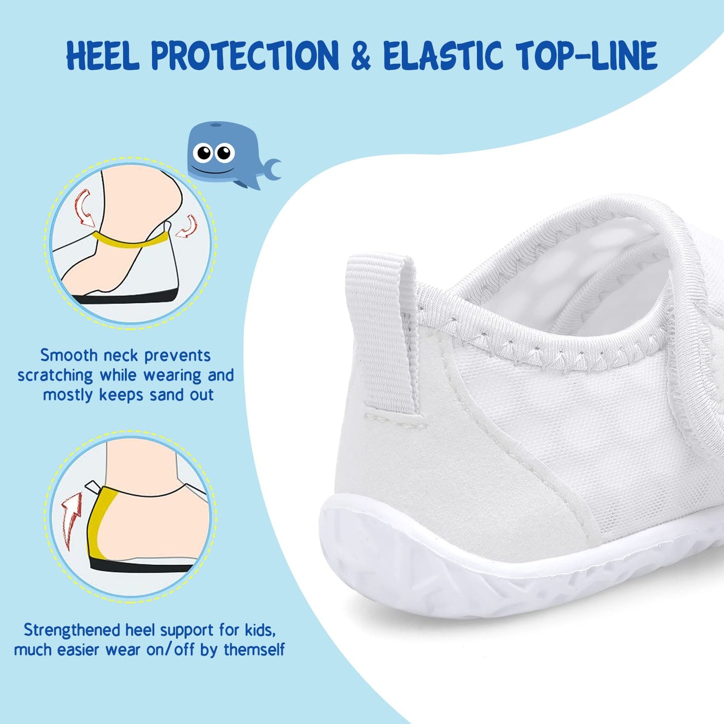 LeIsfIt Kids Water Shoes Toddler Girls Boys Swim Shoes Outdoor Quick-Dry Breathable Aqua Socks for Beach Pool Surf, White, 1 Big Kid