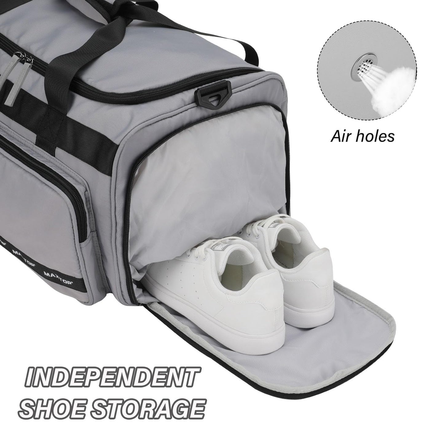 MAXTOP Travel Duffle Bag for Men Women Gym Bag with Shoes Compartment Waterproof Sports Weekend Overnight Travel Bag,Grey