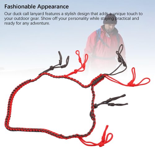 Drfeify Portable Braided Paracord Duck Call Lanyard with Loops, Great for Outdoor Games, Duck Whistle, Goose Calls and Game Carrier (Red)