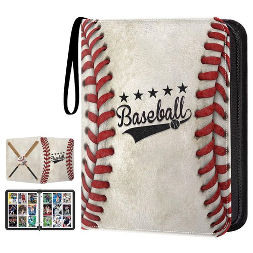 LOMONEH 9 Pocket Baseball Card Binder, 900 Pockets Card Collection Binder with 50 Card Sleeves, 3 Ring Trading Card Binder with Zipper for Baseball & Sports Cards
