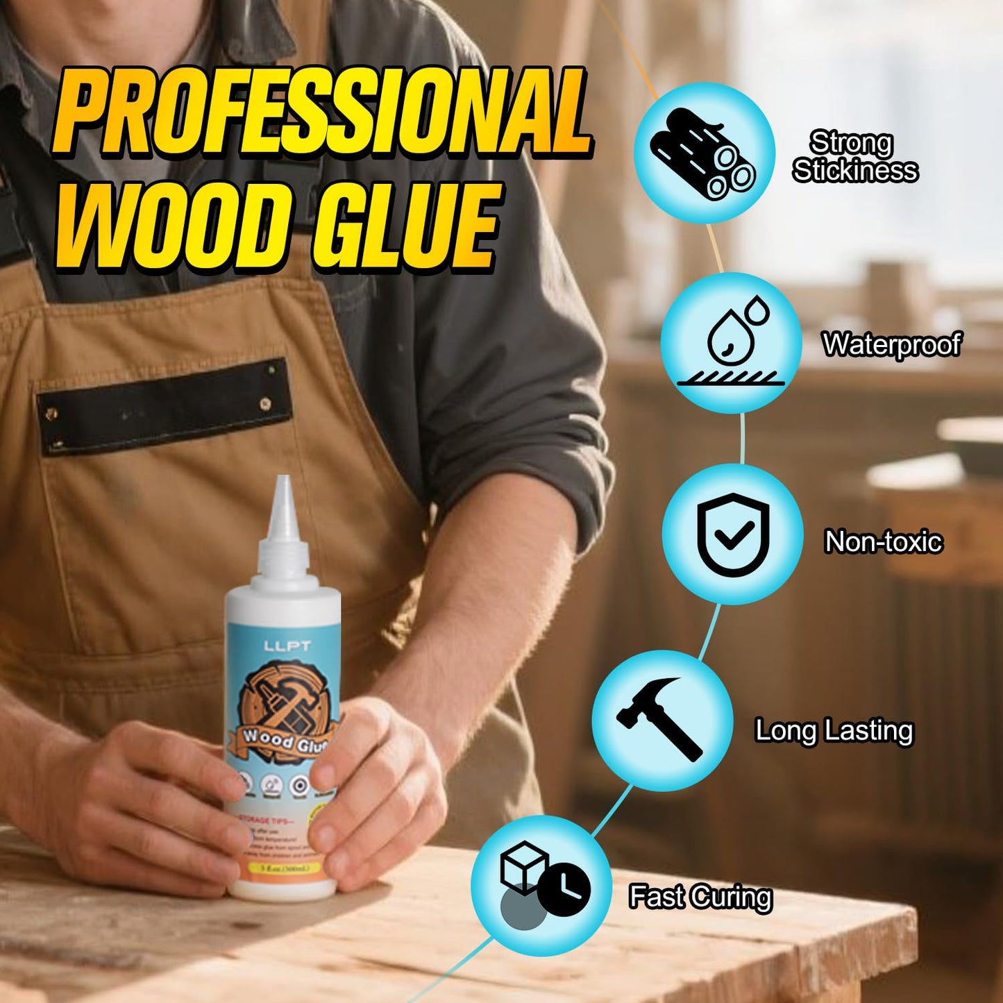 LLPT Wood Glue 11.2 Ounce, Dried Clear Waterproof Wooden Super Glue