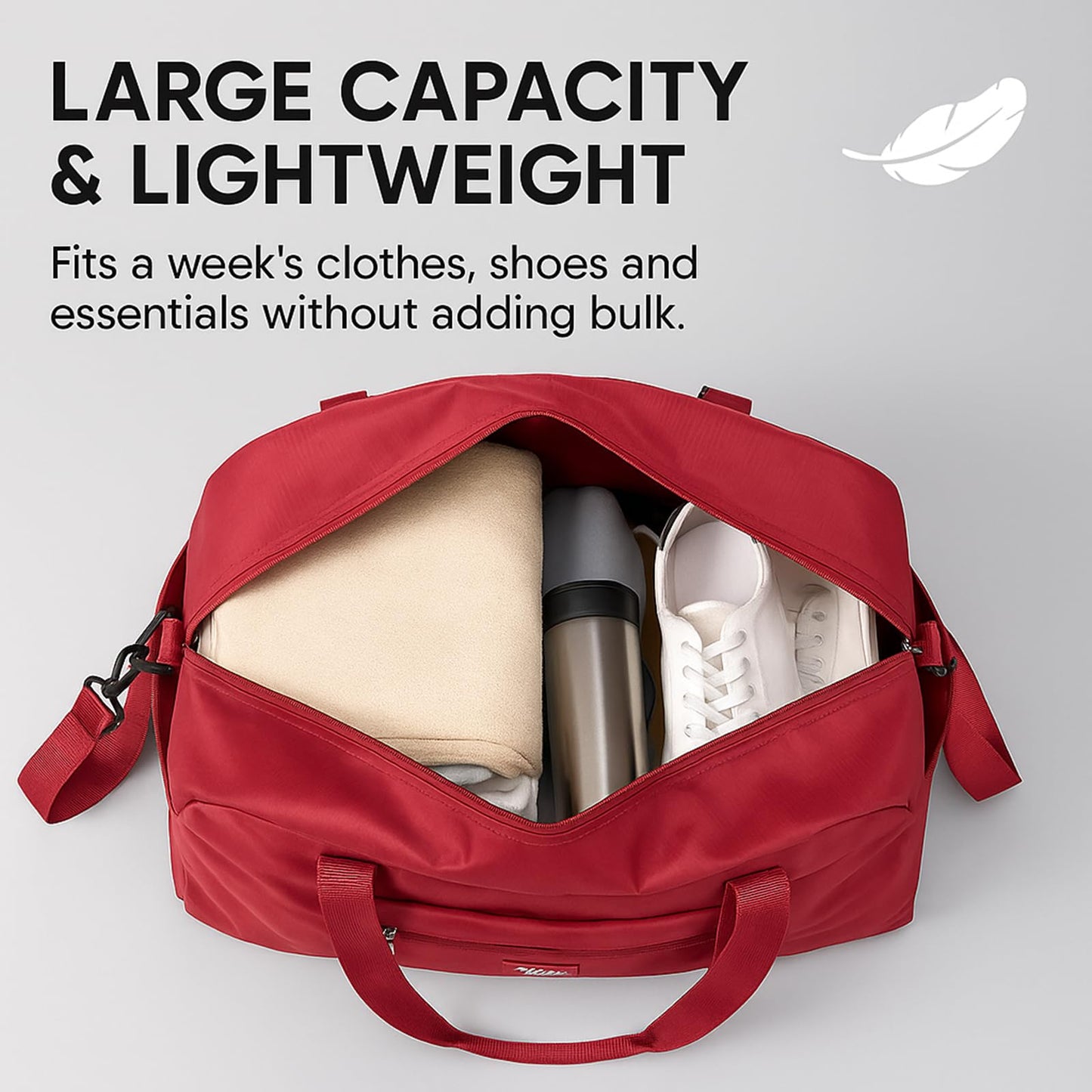 PPDVUUT Folding Duffle Bag for Travel – Large Capacity Waterproof Oxford Cloth Weekender Carry On Tote with Crossbody strap, Lightweight Foldable Gym and Overnight Bag (1, Red, Large)