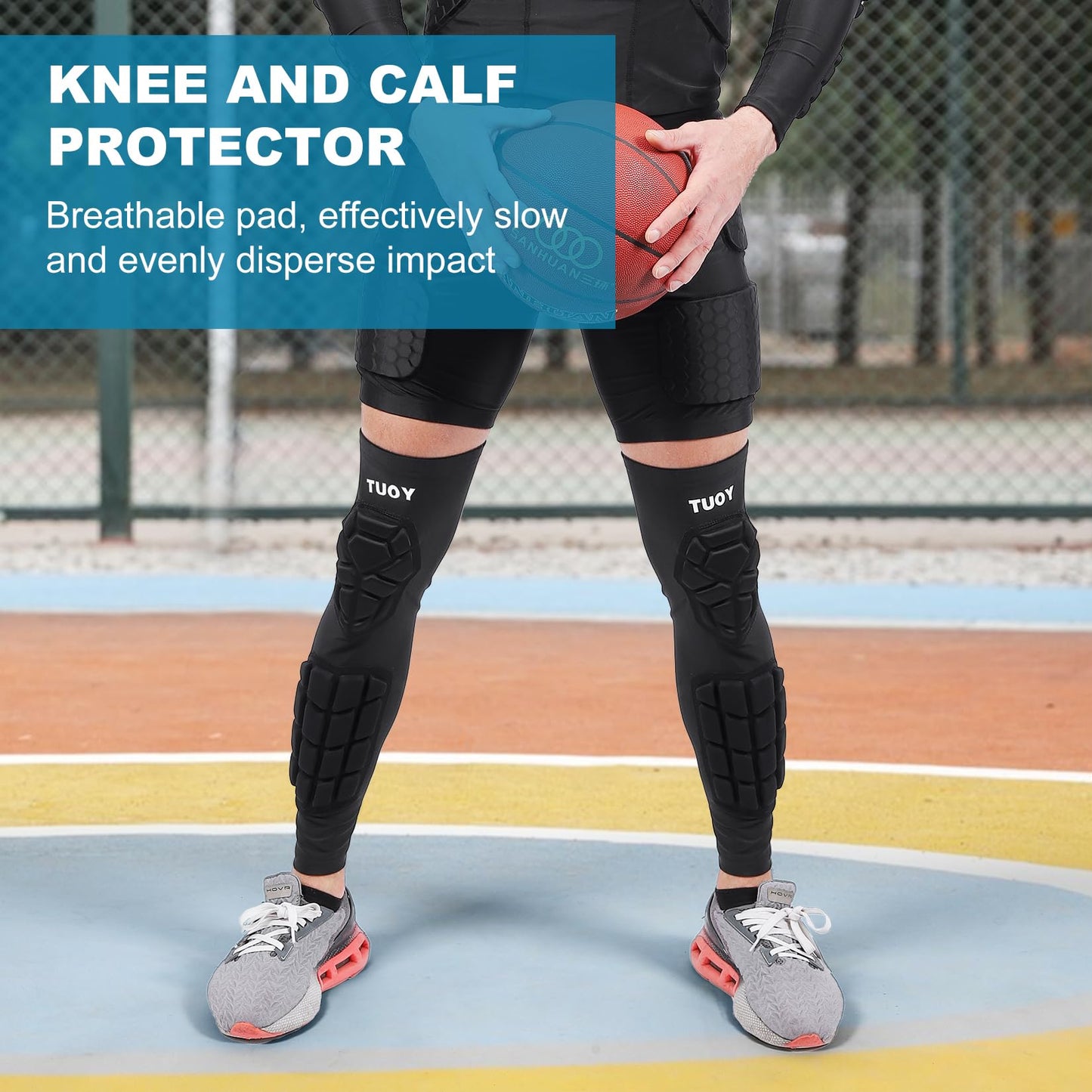 TIAXU TIAXU Padded Knee & Shin Guards Calf Pads Protector Compression Leg Sleeve Knee Brace for Football Basketball Volleyball Soccer Baseball for Youth Adult (1 Pair)