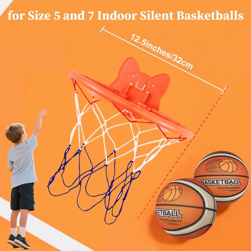 Silent Basketball Hoop Indoor - Foldable Basketball Hoops Wall Mount Sticky Adhesive, Quiet Basketball Hoop No Drilling, Easy Install in 1 Minute for Kids Adults Home/Office/Dorm