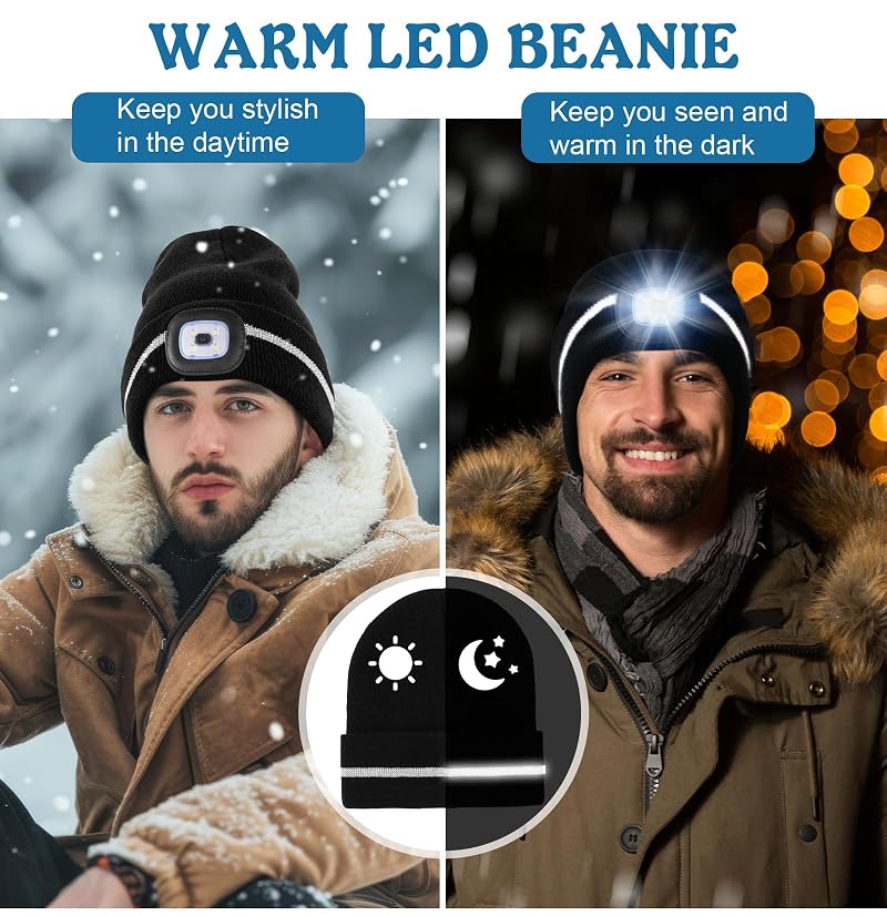 MELASA Reflective Stripe Beanie with LED Light - Fluorescent Yellow