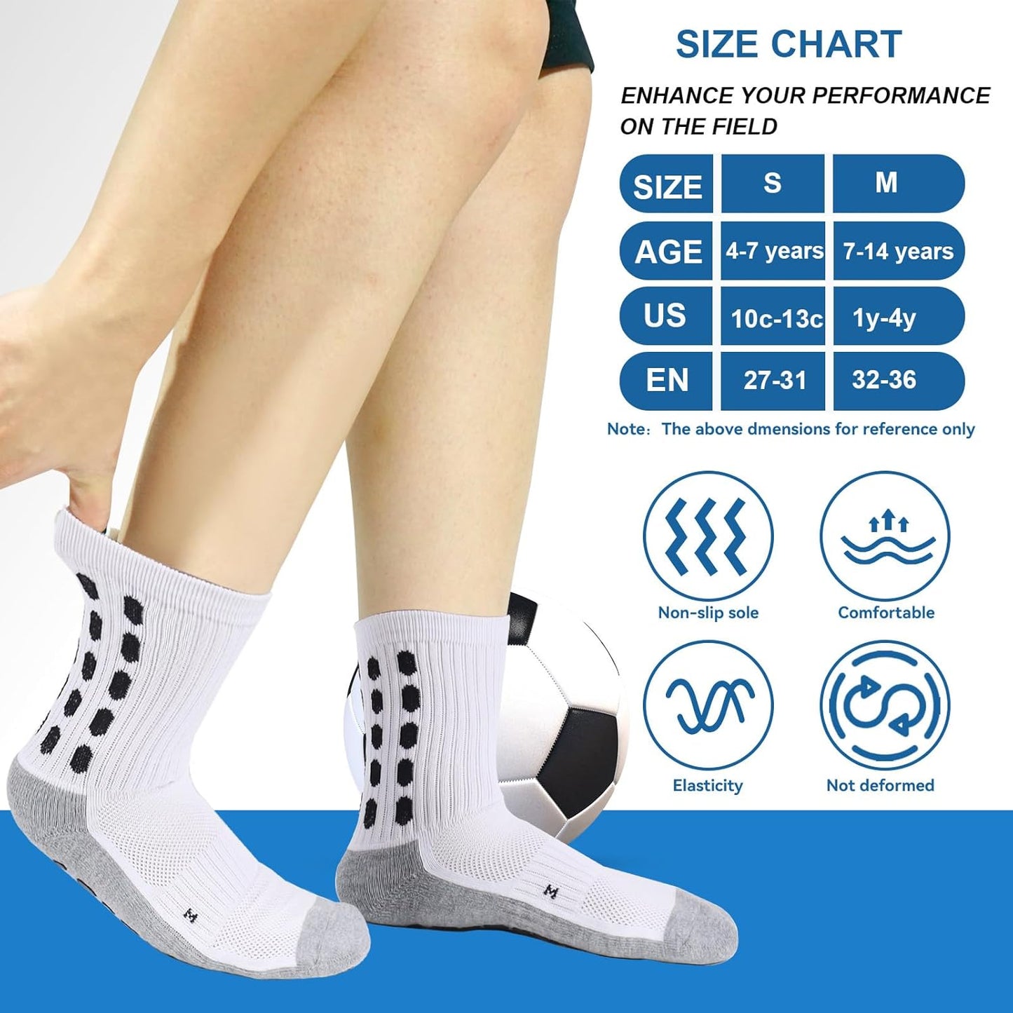 3 Pairs Kids Grip Soccer Socks Cushioned Non Slip Football Athletic Sports Socks for Boys Girls