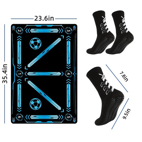 Soccer Training Mat, Soccer Training Equipment Includes Premium Anti-Slip Soccer Socks Improve Agility and Coordination,Anti-Slip Silent Absorption Football Footwork Mat