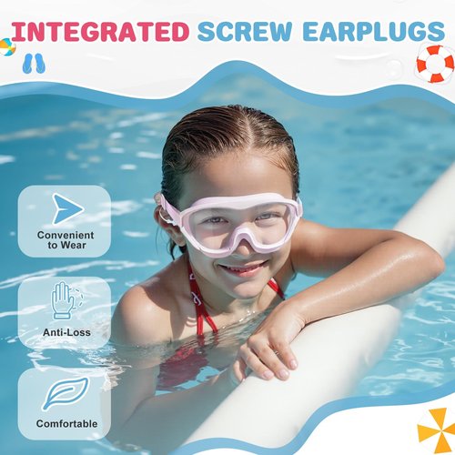 Zoomsnail Kids Swim Goggles 2 Pack, Anti-Fog Anti-UV Wide View Swimming Goggles for Kids 3-15