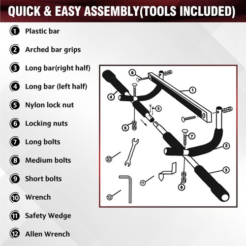 Pull Up Bar for Doorway | No-Screw Portable Chin Up Bar | Heavy Duty Steel Up to 440 lbs | Multi-Function Home Gym with Foam Grips | Easy Install Door Frame Pull-Up Bar