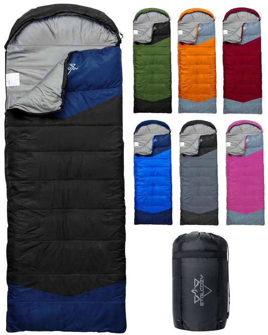 ETGLCOZY Lightweight 3-Season Sleeping Bag for Adults/Kids Camping, Compact w/Compression Sack, Waterproof Ripstop, Portable for Backpacking Hiking Travel, 50-80°F, Black