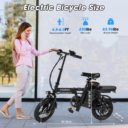 INSDRGN Electric Bike for Adults,14" Folding Adult E Bike with 500W Motor,20 mph,28 Miles Range,Advanced 9-Point Suspension & Pro-Level 44.99% Brake Ratio,Removable Battery,UL 2849 Certified