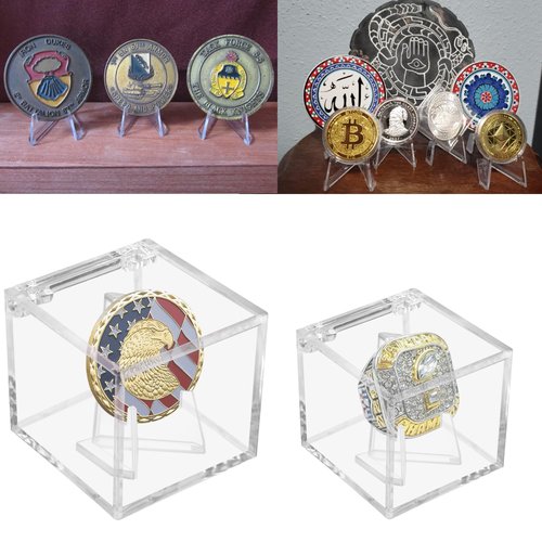 Championship Ring Display Case, Clear Acrylic Championship Ring Holder Box, Acrylic Display Easel Coin Stand Holder, Holder Box for Storage Championship Ring and.Coin (1, 2.36 Inch)
