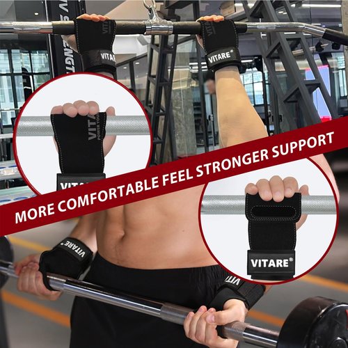 Weight Lifting Wrist Straps, Triple Leather Weightlifting Grip Wraps for Deadlifts, Pull-Ups, Powerlifting, Anti-Slip Gym Grips with Neoprene Padding, Fitness Gifts for Men Women Dad Husband (Pair)