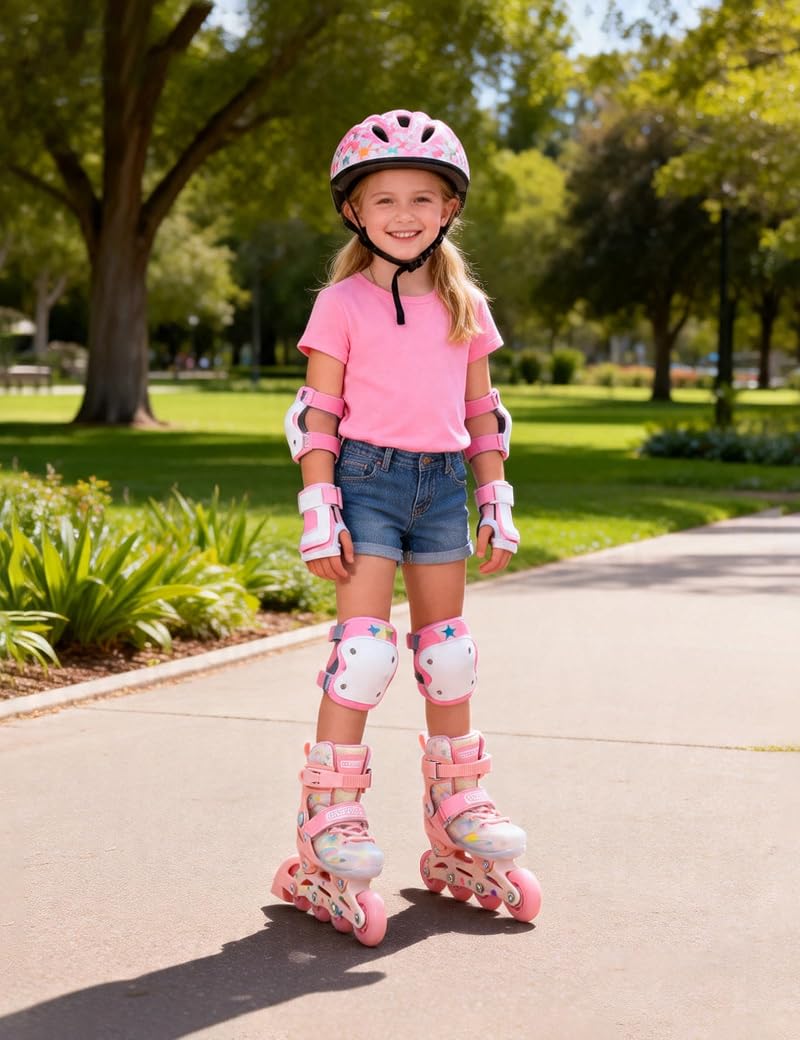 Kids Inline Skates 3-16 with Pink Variation - Adjustable Buckles & Light-Up Wheels
