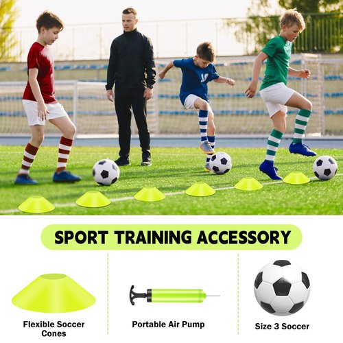 hoerlar Kids Soccer Goals for Backyard Set of 2-6x4 ft Portable Pop Up Soccer Nets Training Equipment Baseball Protective Screens with Soccer Ball, Ladder, Cones, Ideal Birthday