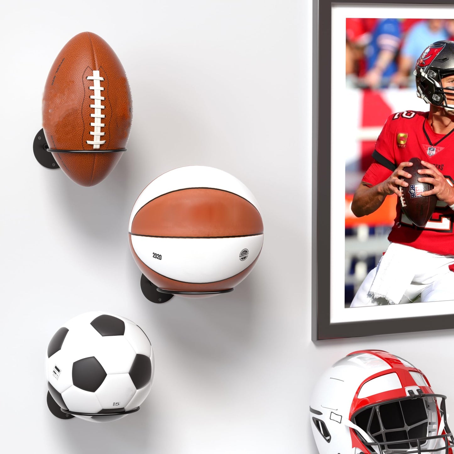 jockcaras Basketball Wall Mount 4 Pack, Wall Basketball Holder, Boys Room Decor, Black