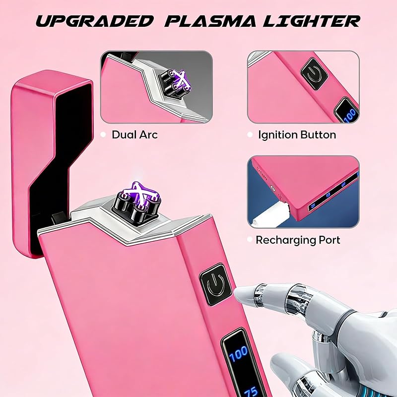 Electric Pink Plasma Lighter – USB Rechargeable, Windproof Flameless Coil with Battery Indicator