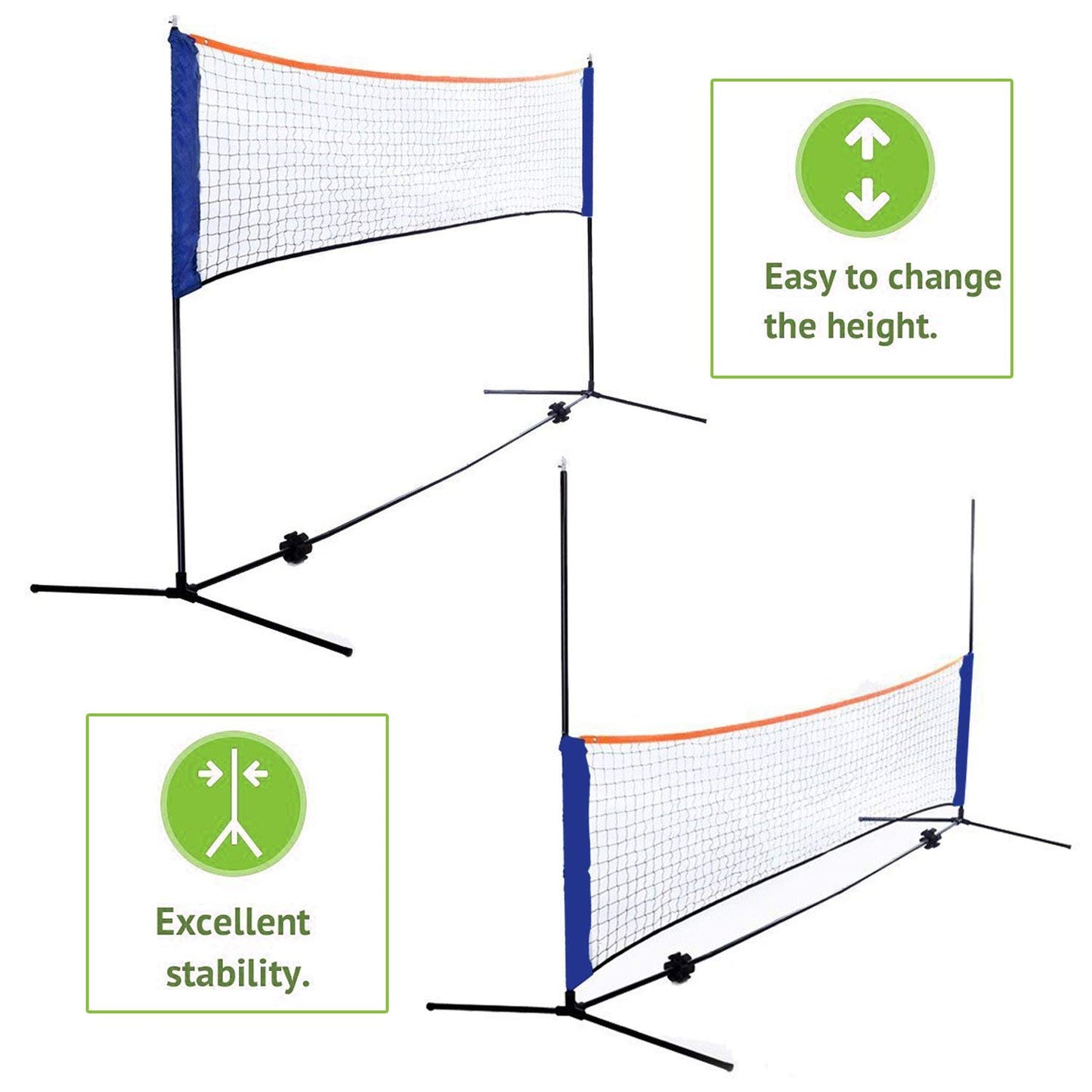 JungleA Portable Tennis Net, 10FT x 5FT Height Adjustable Badminton Pickleball Net Set, Multi Sport Equipment Goal for Soccer, Volleyball, Kids Volleyball for Indoor Outdoor Garden, Backyard, Beach