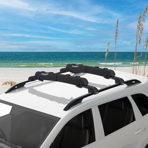 BougeRV Soft Roof Rack Pads Surfboard Car Rack for SUP Kayak Canoe Ladder Luggage Carrier, Universal for Different Shape of Cross Bars, Water-Resistant Crossbar Pads with 2 Endless Ratchet Straps