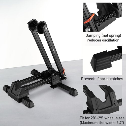 Favoto Folding Bike Stand Floor - Mountain & Road Bicycles Indoor Outdoor Garage Storage - Bicycle Parking Rack Foldable Fit 20”-29” Bikes (1 Bike Rack)
