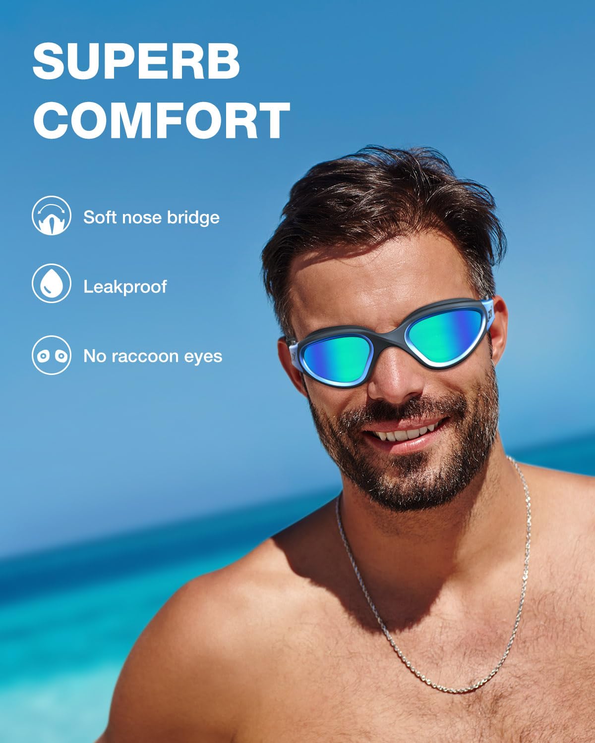 ZIONOR Swim Goggles, G1 MAX Polarized Anti-fog Swimming Goggles for Men Women Adult, UV Protection Leakproof Easy Adjustable Strap for Indoor Outdoor Swimming (Polarized + Gold)