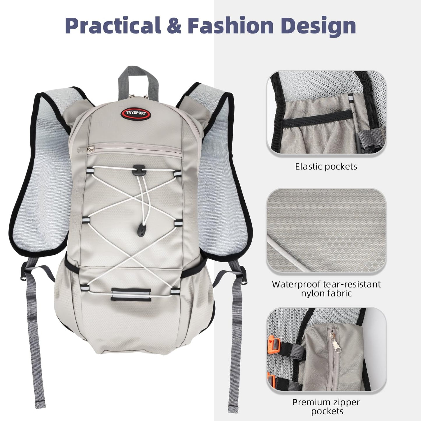 2 Pack Hydration Backpack Pack with 2L Hydration Bladders, TNYSPORT Lightweight Breathable Water Backpack with Multiple Pockets, Reinforced Shoulder Straps for Hiking, Running, Biking (Black and Gray)