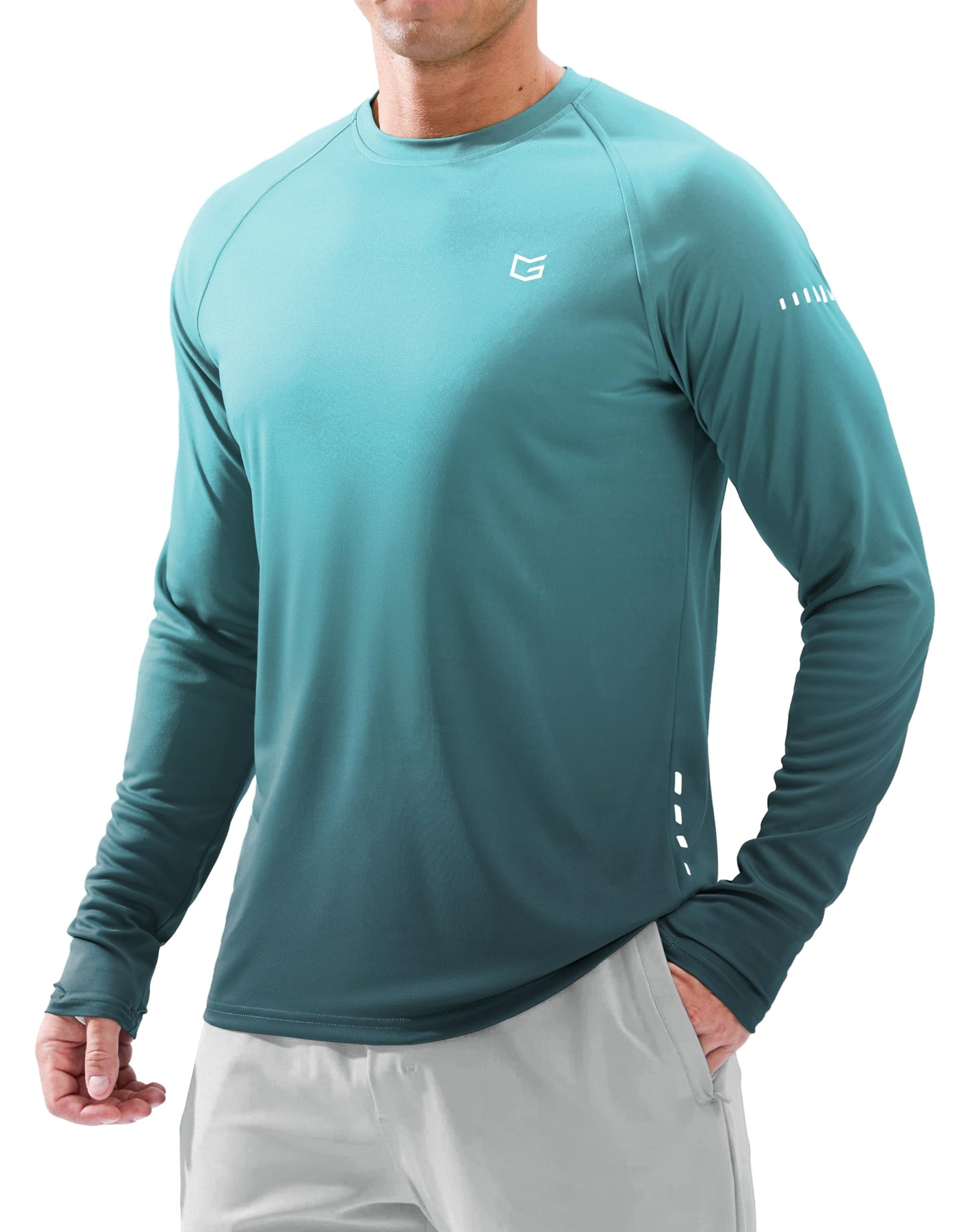Men's Sun Swim Long Sleeve UPF 50+ Shirts Gradient Green Grey M